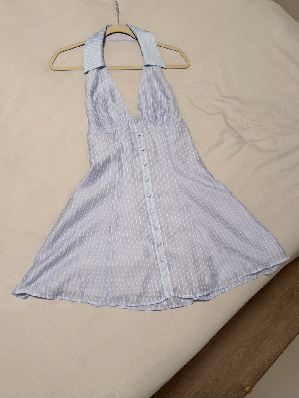 Light Blue Striped Collared Mini Dress - Picture 4 of 5
